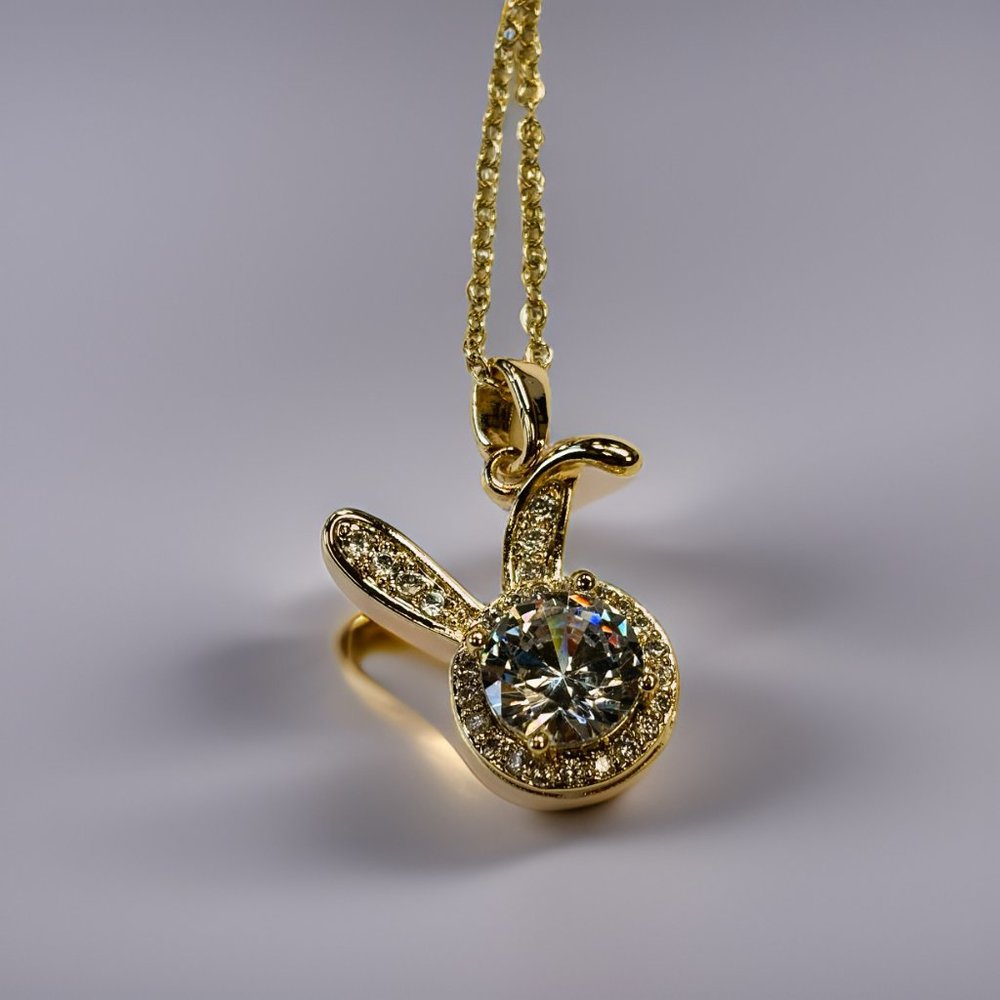 Gold 1.5 ct Zircon and Rabbit Face Pendant Necklace - Picture 8 of 17